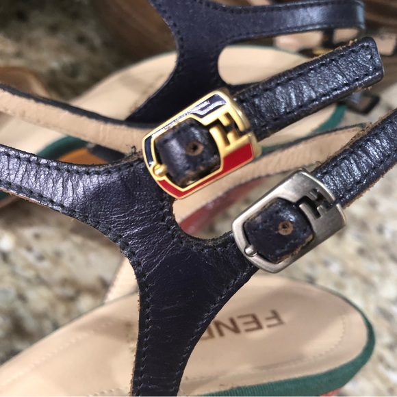 Fendi Olive Faille Color Block Ankle Strap Sandals - Picture 7 of 13